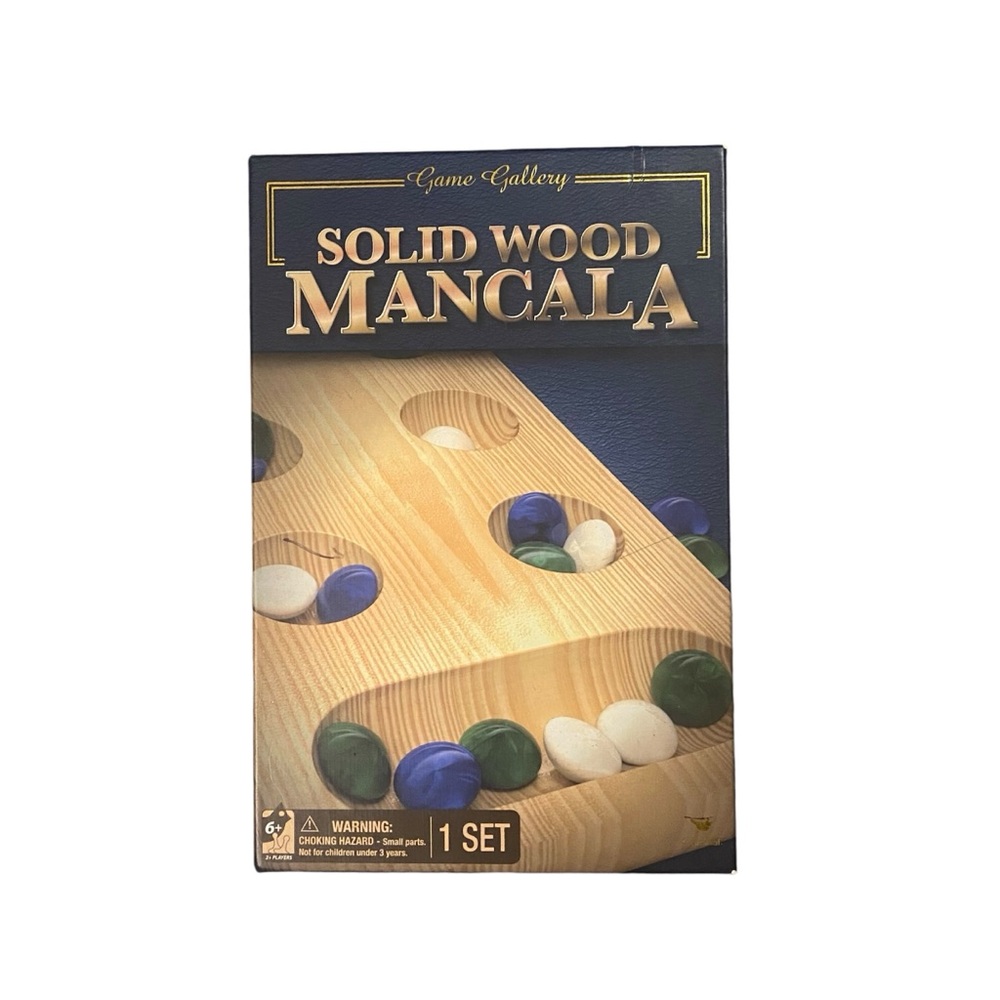 Solid wood mancala game with stones instructions & box